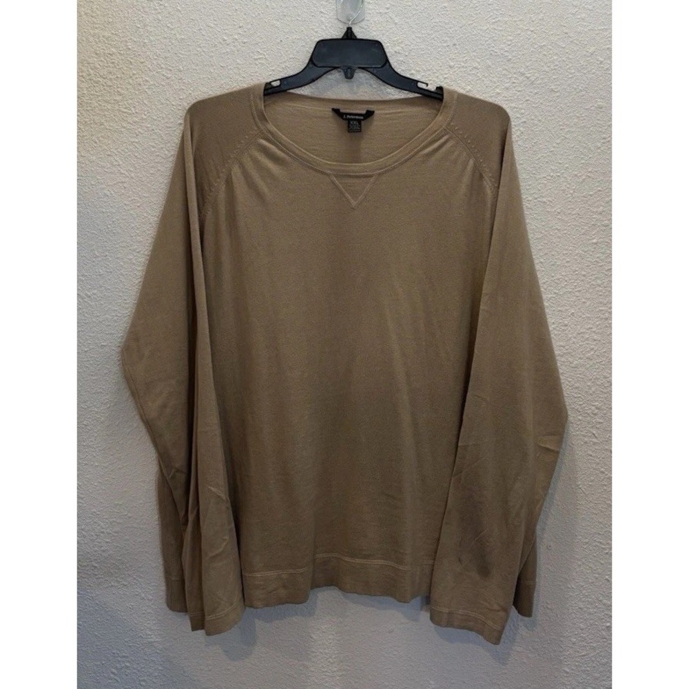 J. Peterman Mens 2XL Tan Silk Cashmere Cotton Crewneck Sweater Pullover